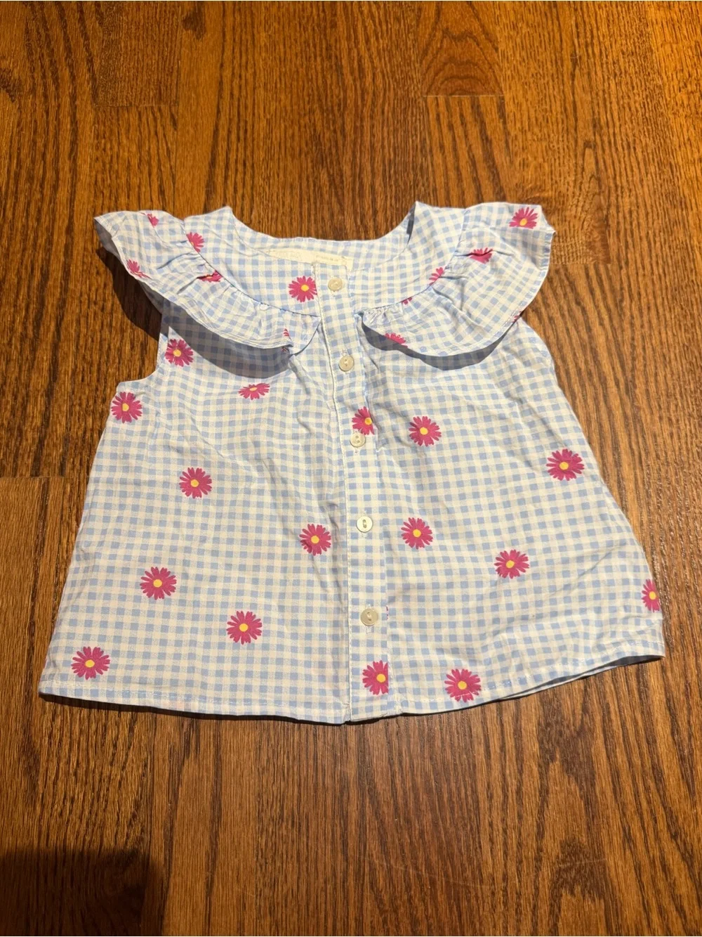 NWOT Zara Gingham Ruffle Collar Tank with Daisy 18 Months